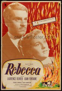 4m748 REBECCA 1sh R50s Alfred Hitchcock, art of Laurence Olivier & Joan Fontaine!