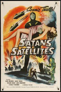 4m778 SATAN'S SATELLITES 1sh '58 space spies plot to put the world out of orbit, cool sexy art!