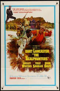 4m784 SCALPHUNTERS 1sh '68 great art of Burt Lancaster & Ossie Davis fighting in mud!