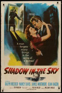 4m801 SHADOW IN THE SKY 1sh '52 Ralph Meeker forgets many things in the arms of Jean Hagen!