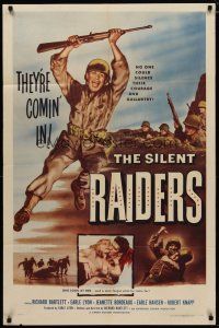 4m813 SILENT RAIDERS 1sh '54 Richard Bartlett running with rifle over head, they're comin' in!
