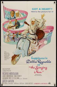 4m820 SINGING NUN 1sh '66 great artwork of Debbie Reynolds with guitar riding scooter!