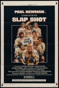 4m824 SLAP SHOT style A 1sh '77 Paul Newman hockey sports classic, great art by Craig!