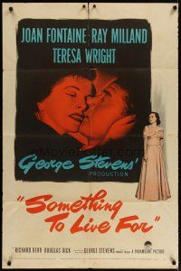 4m836 SOMETHING TO LIVE FOR 1sh '52 romantic art of Joan Fontaine, Ray Milland, Teresa Wright!