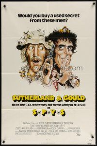 4m845 SPYS 1sh '74 wacky cartoon art of Elliott Gould & Donald Sutherland!