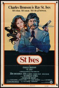 4m848 ST. IVES 1sh '76 art of Charles Bronson & sexy Jacqueline Bisset w/gun by M. Daily