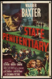 4m856 STATE PENITENTIARY 1sh '50 Warner Baxter, filmed behind bars, cool poster design!