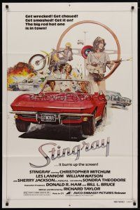 4m859 STINGRAY 1sh '78 cool art of Chevy Corvette car chase by John Solie!