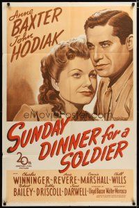 4m876 SUNDAY DINNER FOR A SOLDIER 1sh '44 Anne Baxter & John Hodiak romantic close up!