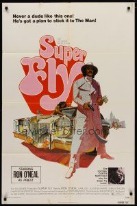 4m877 SUPER FLY 1sh '72 great artwork of Ron O'Neal with car & girl sticking it to The Man!