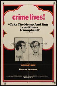 4m885 TAKE THE MONEY & RUN 1sh '69 wacky Woody Allen mug shot in classic mockumentary!