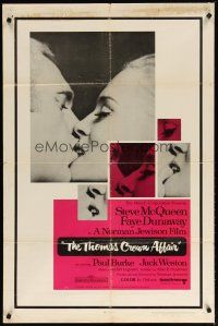 4m893 THOMAS CROWN AFFAIR 1sh '68 best kiss close up of Steve McQueen & sexy Faye Dunaway!