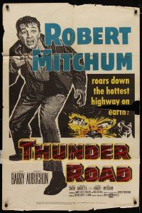 4m900 THUNDER ROAD 1sh '58 great artwork of moonshiner Robert Mitchum!