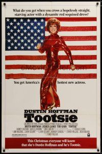 4m909 TOOTSIE advance 1sh '82 full-length Dustin Hoffman in drag by American flag!