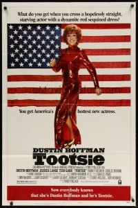 4m910 TOOTSIE style B 1sh '82 full-length Dustin Hoffman in drag by American flag!