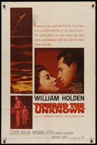 4m916 TOWARD THE UNKNOWN 1sh '56 William Holden & Virginia Leith in sci-fi space travel!