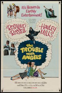 4m923 TROUBLE WITH ANGELS 1sh '66 Hayley Mills, June Harding, nun Rosalind Russell on bike!