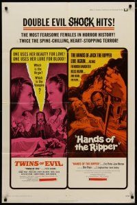 4m926 TWINS OF EVIL/HANDS OF THE RIPPER 1sh '72 fearsome females, Hammer horror double-feature!