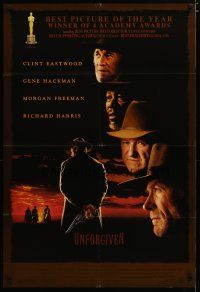4m935 UNFORGIVEN awards 1sh '92 Clint Eastwood, Gene Hackman, Morgan Freeman, Richard Harris!