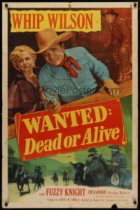 4m953 WANTED DEAD OR ALIVE 1sh '51 Whip Wilson with gun defending Christine McIntyre!