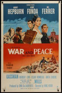 4m954 WAR & PEACE 1sh '56 art of Audrey Hepburn, Henry Fonda & Mel Ferrer, Leo Tolstoy epic!