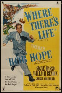 4m970 WHERE THERE'S LIFE style A 1sh '47 wacky art of Bob Hope being chased by angry mob!