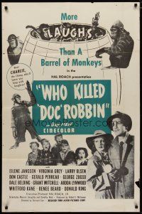 4m975 WHO KILLED DOC ROBBIN 1sh R54 Hal Roach horror, Eilene Janssen, Virginia Grey, wacky monkeys