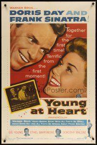 4m991 YOUNG AT HEART 1sh '54 great close up image of Doris Day & Frank Sinatra!
