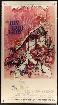 4p308 MY FAIR LADY linen 3sh '64 classic art of Audrey Hepburn & Rex Harrison by Bob Peak!