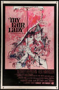 4p309 MY FAIR LADY linen 40x60 '64 classic art of Audrey Hepburn & Rex Harrison by Bob Peak!