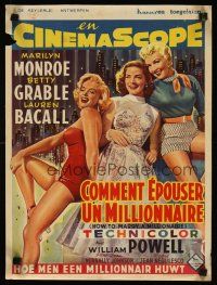 4p077 HOW TO MARRY A MILLIONAIRE vertical Belgian '53 sexy Marilyn Monroe, Betty Grable & Bacall!