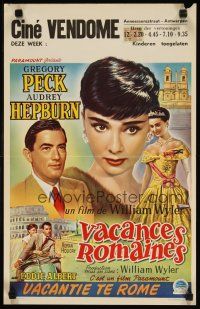 4p390 ROMAN HOLIDAY Belgian '54 different artwork of Princess Audrey Hepburn & Gregory Peck!