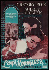 4p387 ROMAN HOLIDAY Finnish '53 different image of Audrey Hepburn & Gregory Peck in Italy!