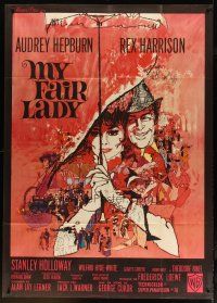 4p431 MY FAIR LADY French 1p '64 classic art of Audrey Hepburn & Rex Harrison by Bob Peak!