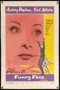 4p305 FUNNY FACE linen 1sh R65 art of Audrey Hepburn close up & full-length + Fred Astaire!