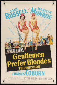 4p002 GENTLEMEN PREFER BLONDES linen 1sh '53 art of super sexy Marilyn Monroe & Jane Russell!