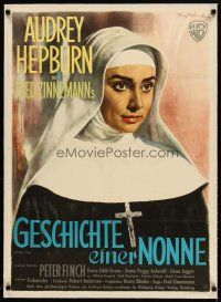 4p317 NUN'S STORY linen German '59 different art of Audrey Hepburn in habit by Hans Otto Wendt!