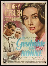 4p318 NUN'S STORY linen German '60 different art of missionary Audrey Hepburn by Hans Otto Wendt!