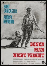 4p357 UNFORGIVEN German R62 different Goetze art of Burt Lancaster & Audrey Hepburn, John Huston!