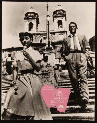 4p557 ROMAN HOLIDAY German LC R62 Audrey Hepburn w/ ice cream & flower by Gregory Peck on stairs!