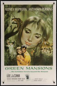 4p306 GREEN MANSIONS linen 1sh '59 cool art of Audrey Hepburn & Anthony Perkins by Joseph Smith!
