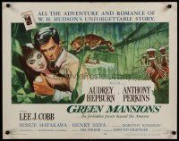 4p364 GREEN MANSIONS style B 1/2sh '59 cool art of Audrey Hepburn & Anthony Perkins by Joseph Smith