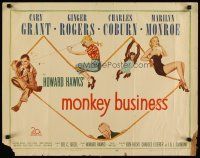 4p059 MONKEY BUSINESS 1/2sh '52 Cary Grant, Ginger Rogers, sexy Marilyn Monroe, Charles Coburn