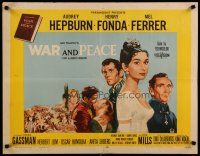 4p369 WAR & PEACE 1/2sh '56 art of Audrey Hepburn, Henry Fonda & Mel Ferrer, Tolstoy!
