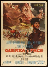 4p436 WAR & PEACE Italian 1p '56 Audrey Hepburn, Henry Fonda & Ferrer, different Biffignandi art!