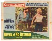 4p134 RIVER OF NO RETURN LC #4 '54 tough cowboy Murvyn Vye grabs sexiest Marilyn Monroe by the arm!