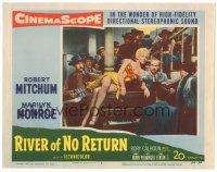 4p135 RIVER OF NO RETURN LC #5 '54 cowboys in saloon watch sexy Marilyn Monroe singing on piano!
