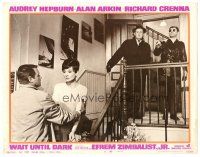4p457 WAIT UNTIL DARK LC #8 '67 Richard Crenna helps Audrey Hepburn with Alan Arkin on landing!