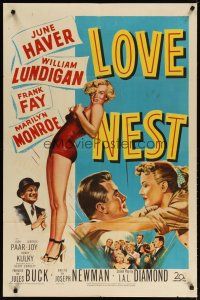 4p024 LOVE NEST 1sh '51 art of sexy full-length Marilyn Monroe + William Lundigan & June Haver!