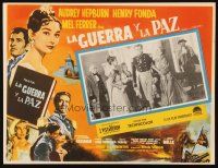 4p441 WAR & PEACE Mexican LC '60 Audrey Hepburn looks at Mel Ferrer in uniform, Leo Tolstoy epic!